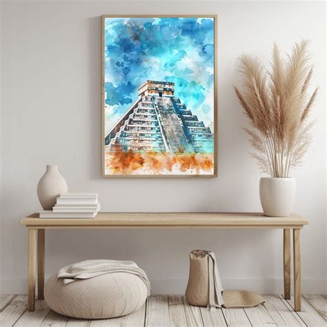 Chichen Itza Watercolor Poster Illustrative 7 Wonders Poster Travel ...