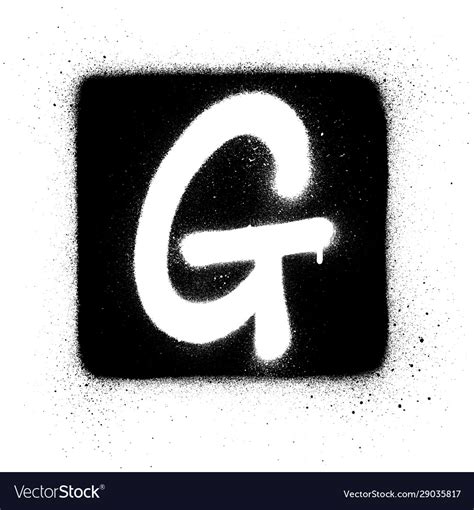 Graffiti g font sprayed in white over black square