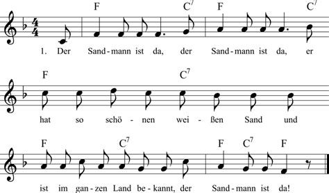 Der Sandmann ist da - Noten, Liedtext, MIDI, Akkorde