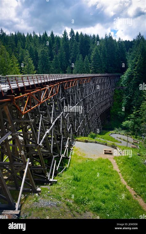 Kinsol Trestle wooden framework bridge over Koksilah river, summertime ...