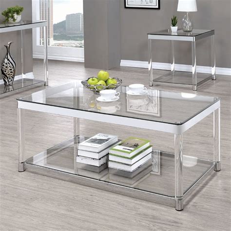 Coaster Contemporary Glass Top Coffee Table with Lower Shelf in Clear | Cymax Business