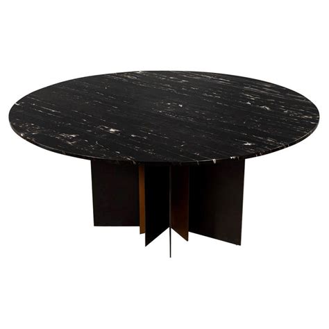 Modern Round Black Marble Top Dining Table For Sale at 1stDibs