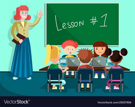 Pupils listening teacher in classroom on lesson Vector Image