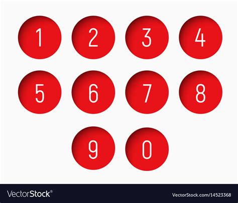 Set of numbers from 0 to 9 with a round red shape Vector Image