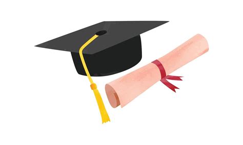 Simple black graduation cap with degree clipart. Graduation cap and diploma watercolor vector ...