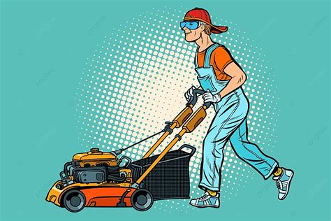 Lawn Mowing Vector Hd Images, Lawn Mower Worker Mow Grass, Care, Gardener, Landscaping PNG Image ...