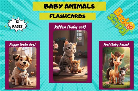 1 Baby Animals Flashcards For Kids Designs & Graphics