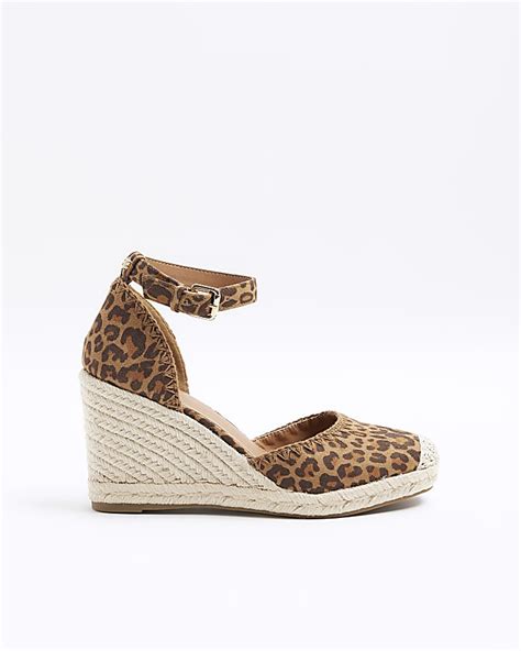 Brown animal print espadrille wedges | River Island