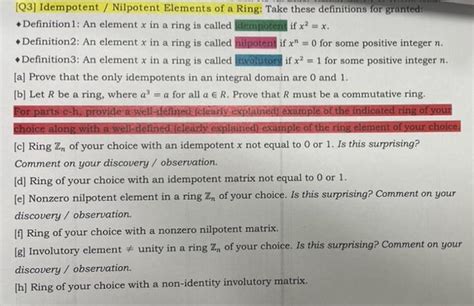 Solved 103) Idempotent / Nilpotent Elements of a Ring: Take | Chegg.com