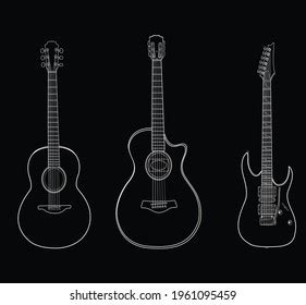 Guitar Line Art Black Background Stock Vector (Royalty Free) 1961095459 ...