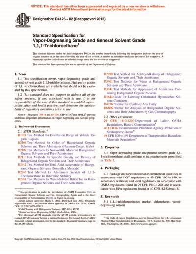 ASTM D4126-02(2012) - Standard Specification for Vapor-Degreasing Grade and General Solvent ...