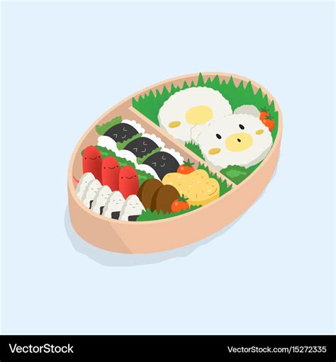 Japanese lunch box bento funny cartoon food Vector Image