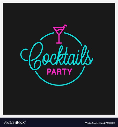 Cocktail party logo round linear Royalty Free Vector Image