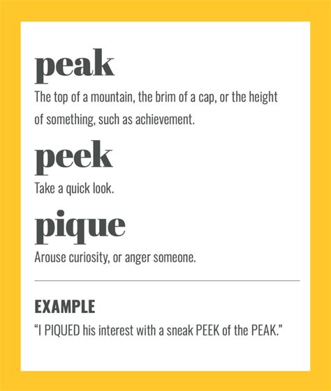 Peak vs peek vs pique: simple writing tips to remember the difference