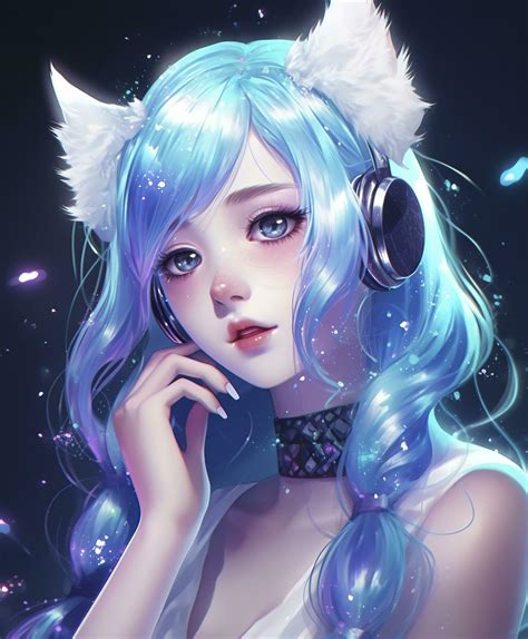 Beautiful anime girl, listening to lofi hip hop music with headphones, generate ai 24401325 ...