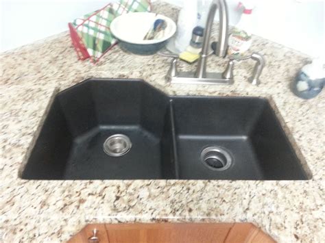 60/40 black granite kitchen sink with light granite counterops | Granite kitchen sinks, Black ...