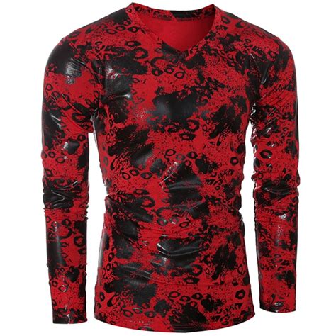 New Design Red Long Sleeve T Shirt Men Ink Print Mens Tees Shirts Brand ...