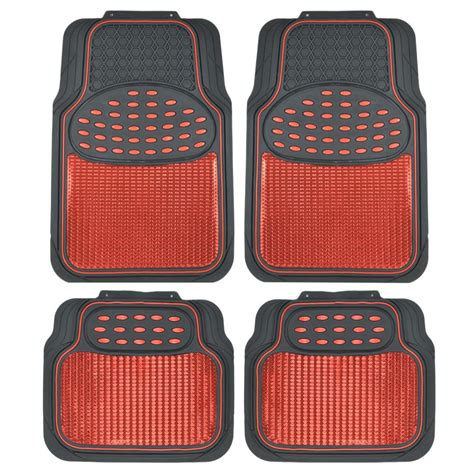 BDK Rubber Metallic MT-614 Red Trimmable Heavy Duty 4-Piece Car Floor ...