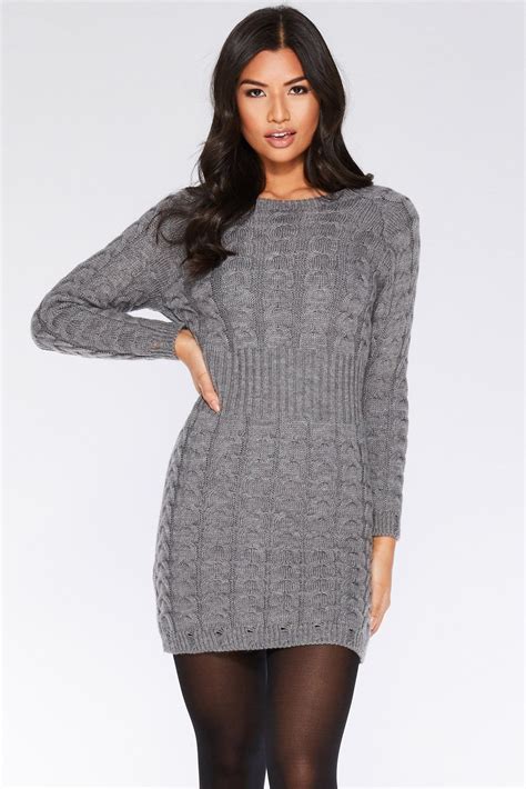 Grey Knit Cable Design Jumper Dress | Jumper dress, Dresses, Gray knits