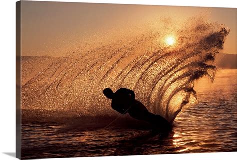 Water-skier at sunset sending up spray of water Wall Art, Canvas Prints, Framed Prints, Wall ...