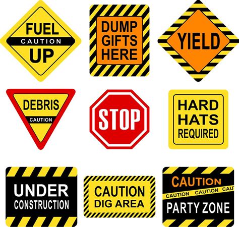 Amazon.com: Construction Themed Party Decorations, 10-11.8 Inch Laminated Caution Traffic Signs ...