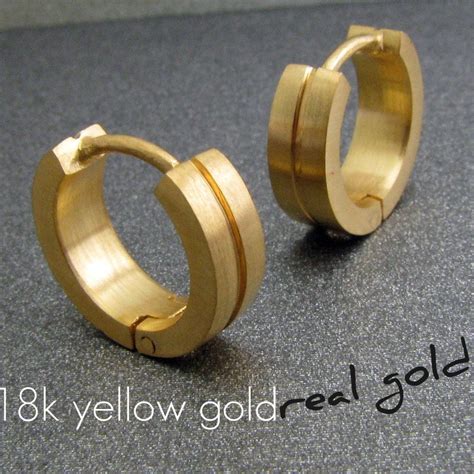 18K Real Solid Yellow Gold Mens Earrings Hoop by 360JewelsElite