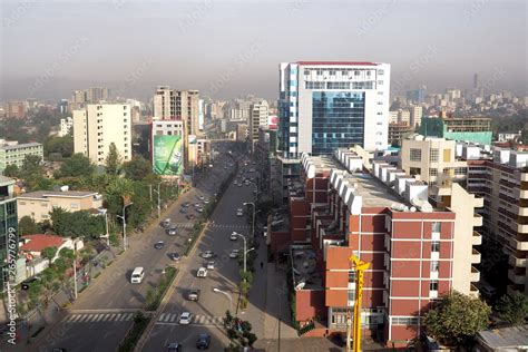 Addis Ababa, Ethiopia - 11 April 2019 : Busy street in the Ethiopian ...