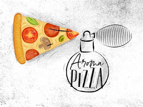 Premium Vector | Poster perfume bottle aroma pizza with lettering drawing on dirty paper background