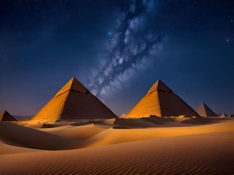 Premium Photo | Night scene of Pyramids of Giza with sky filled with stars