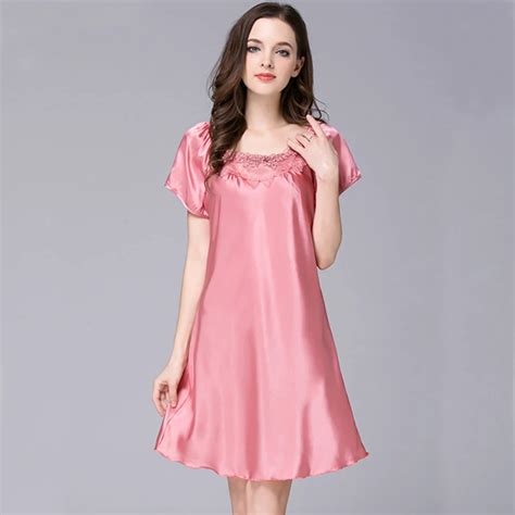 SSH0293 Women Nightgowns Satin Silk Women Night Dress Sexy Summer Plus Size Nightdress Nightwear ...