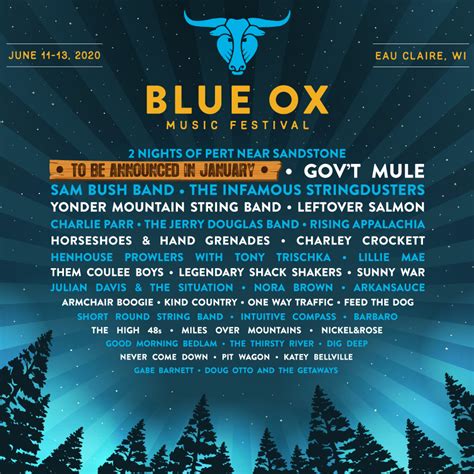 2020 Initial Lineup Announcement - Blue Ox Music Festival