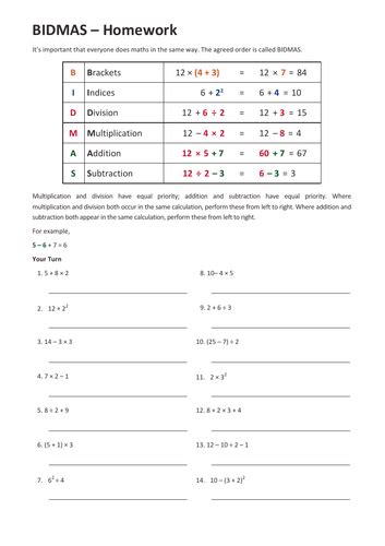 Bidmas-Worksheet | Teaching Resources