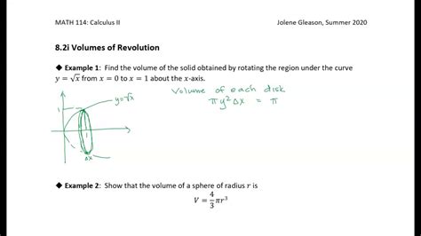 8.2i Volumes of Revolution: Example 1 - YouTube