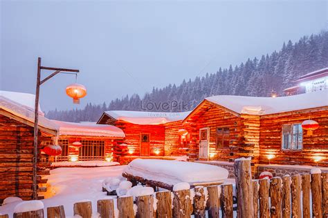 Night Scene In Snow Village Picture And HD Photos | Free Download On Lovepik