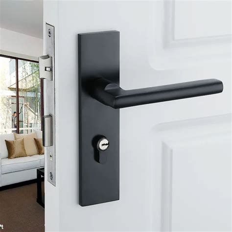 Black solid space aluminum door locks Continental bedroom minimalist ...