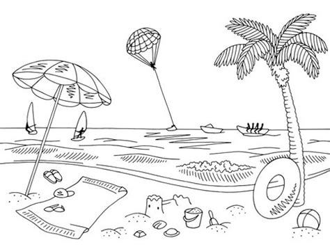 Beach Scene Clipart Black And White