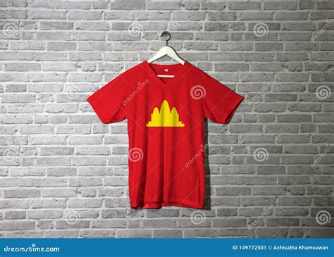 Democratic Kampuchea Flag on Shirt and Hanging on the Wall with Brick ...