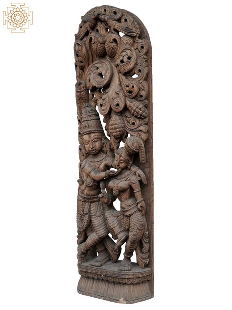 47" Large Radha Krishna Dancing | Wooden Statue | Exotic India Art