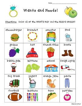 Wants and Needs Sorting Worksheet by 4 Little Baers | TPT