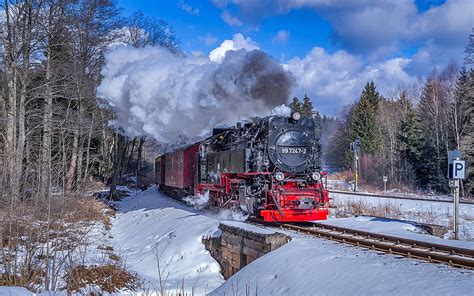 Steaming in Winter, railways, steam, snow, train, forest, HD wallpaper ...