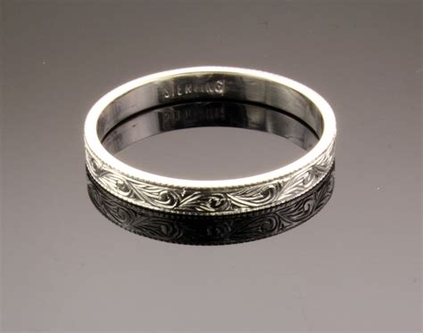 Hand Engraved Silver Wedding Band - Etsy