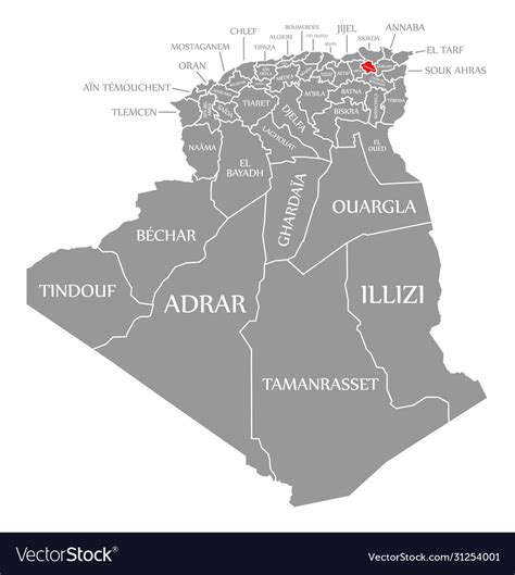 Constantine red highlighted in map algeria Vector Image