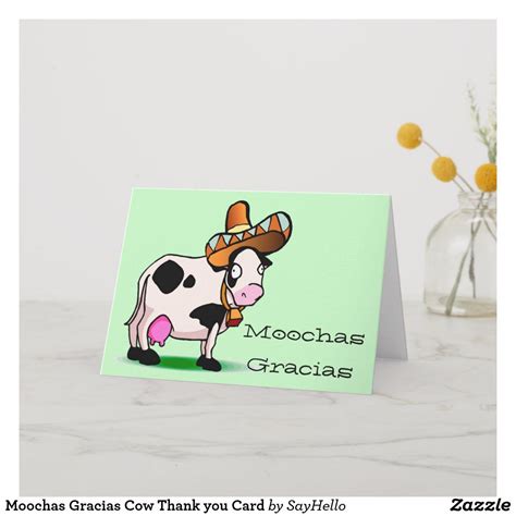 Moochas Gracias Cow Thank you Card | Zazzle | Funny thank you cards, Cute thank you cards ...