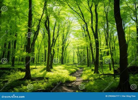 Path through a Green Forest with Tall Trees Stock Illustration - Illustration of beautiful ...