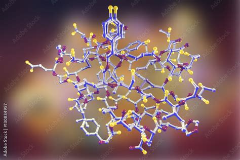 Molecular model of insulin molecule, 3D illustration Stock Illustration ...