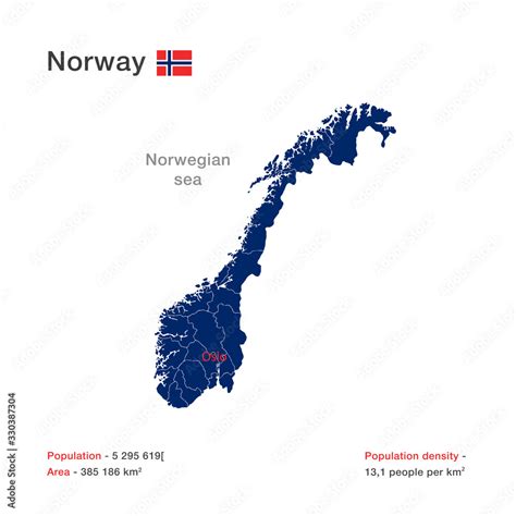 Vector illustration of Norwegian map. Flag, area, population and ...