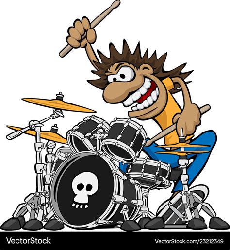 Wild drummer playing drum set cartoon Royalty Free Vector