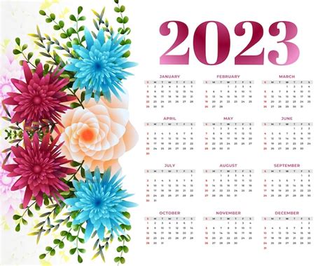 Free Vector | 2023 new year calendar with flower decoration