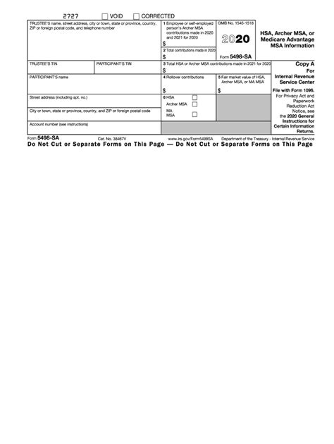 2020 Form IRS 5498-SA Fill Online, Printable, Fillable, Blank - pdfFiller