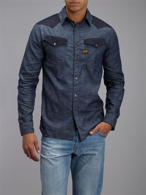 G-star raw Denim Shirt in Blue for Men | Lyst